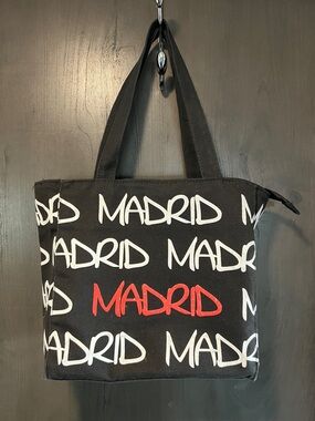 Robin Ruth Black Canvas 'Madrid' zip closure Tote with White and Red Script 🇪🇸